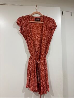 Reformation Rust Red Polka Dot Mini Wrap Dress
